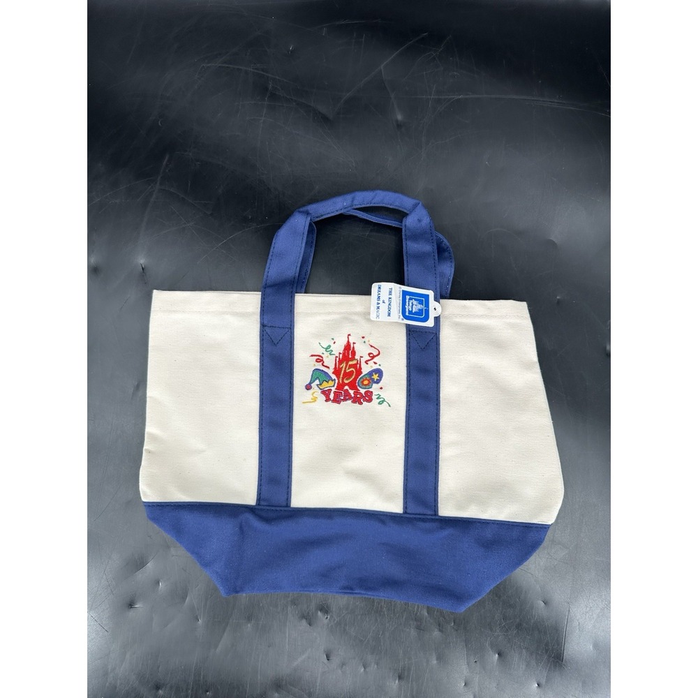 Vintage Tokyo Disneyland 15 Years Canvas Tote Bag W/ Tags Made In Japan NOS Blue